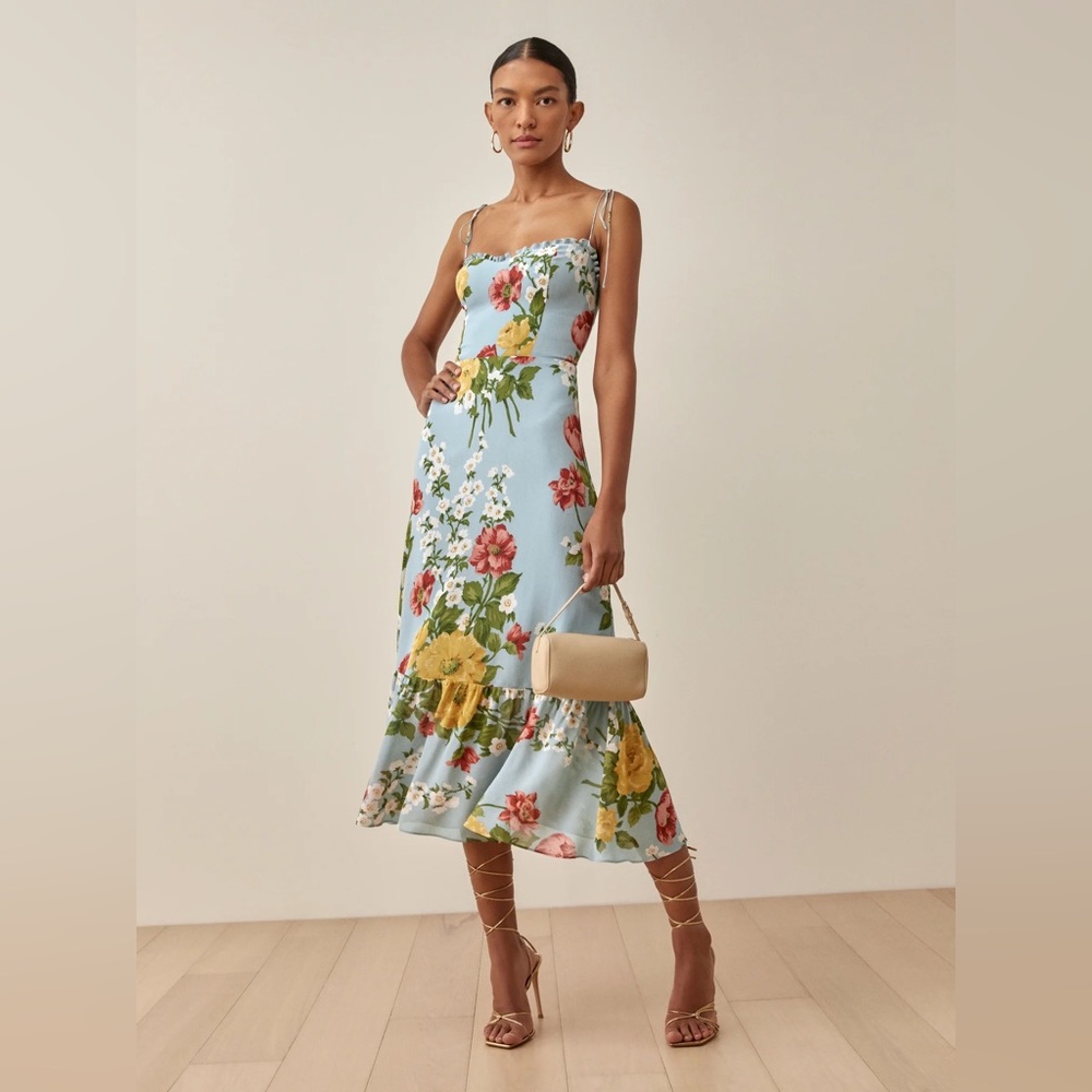 Reformation Enya Midi Dress in Florist Blue Floral